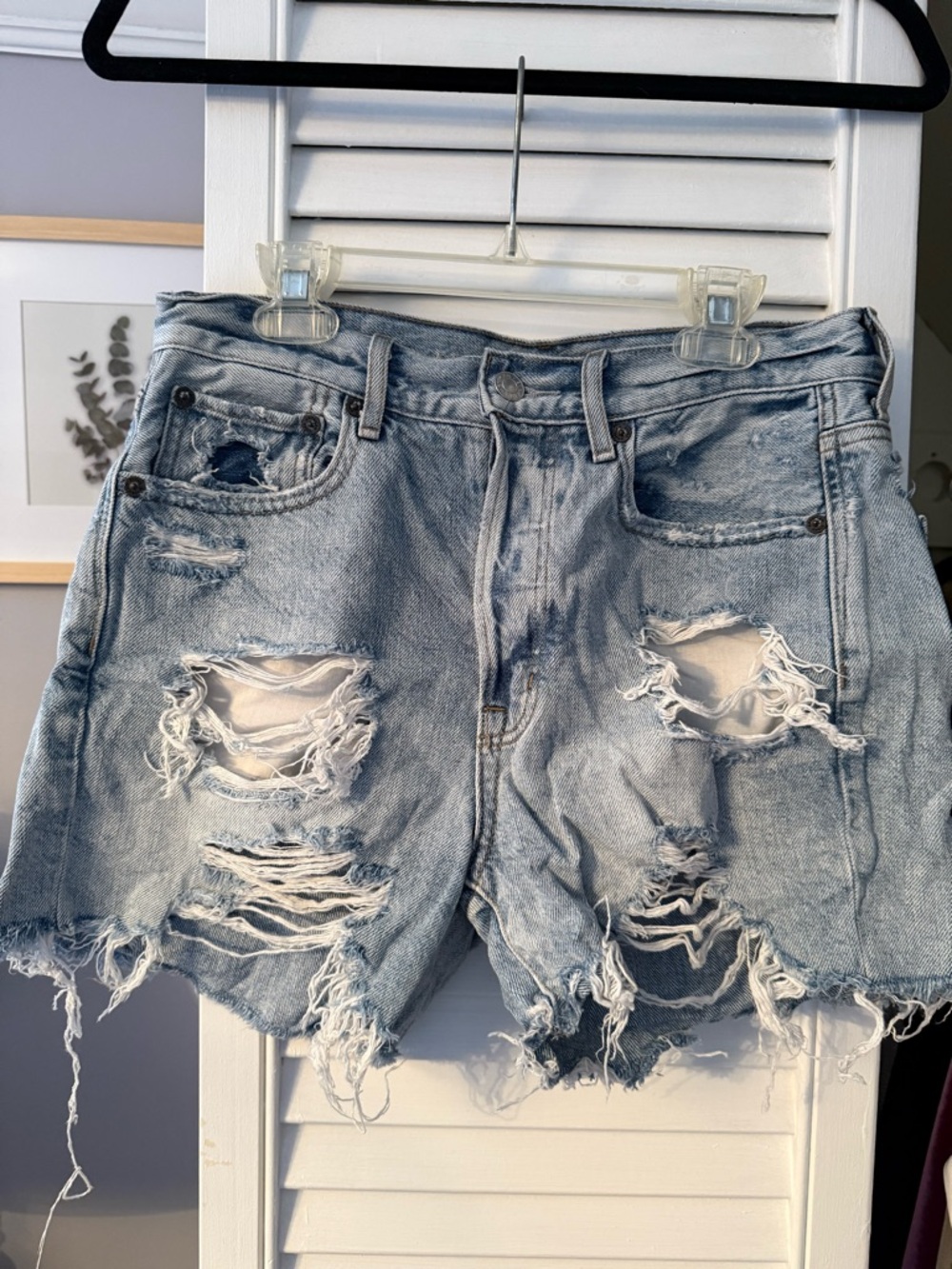 American Eagle Outfitters Light Blue Distressed Denim Shorts